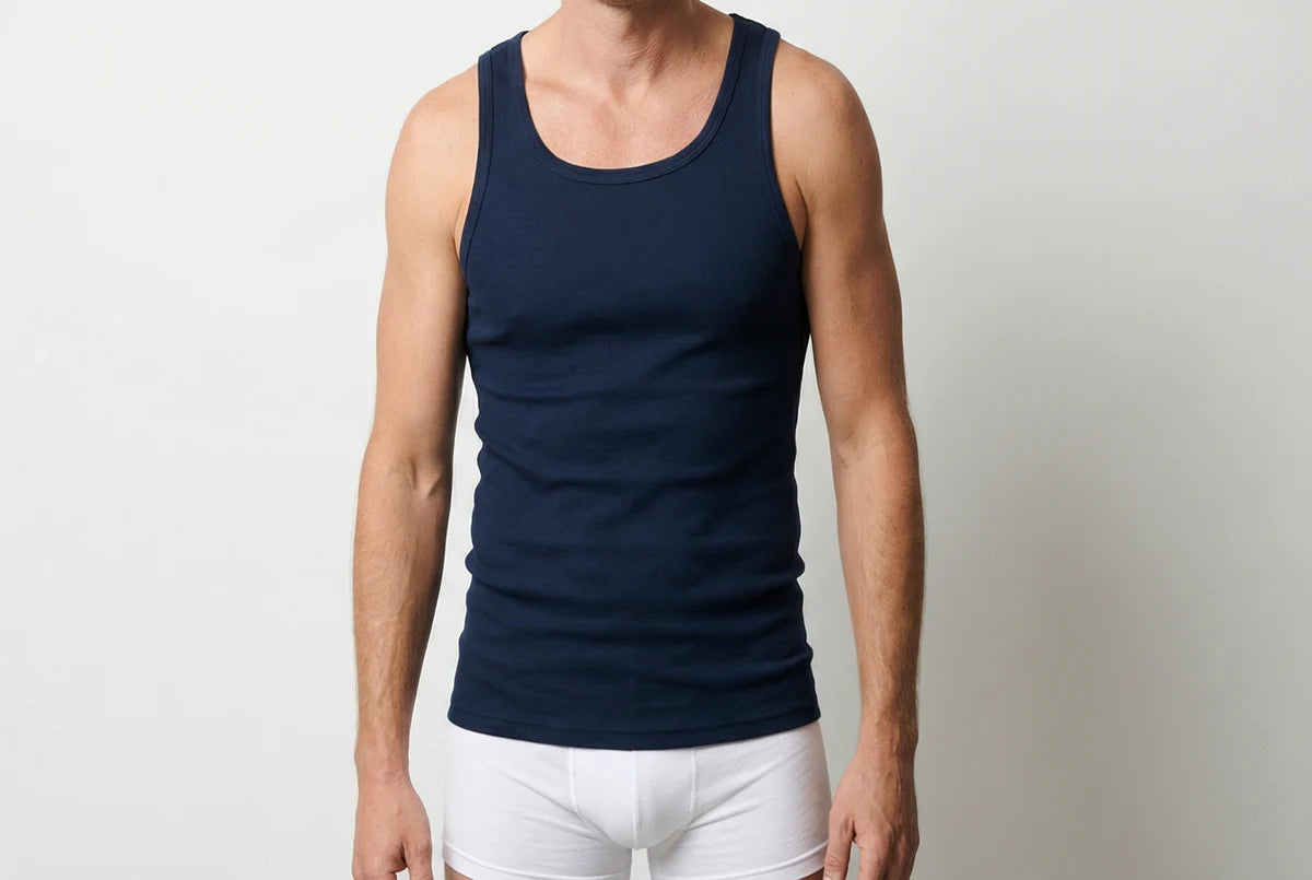 Beeren Heren Singlet M3000 Donkerblauw 2-Pack - gedragen