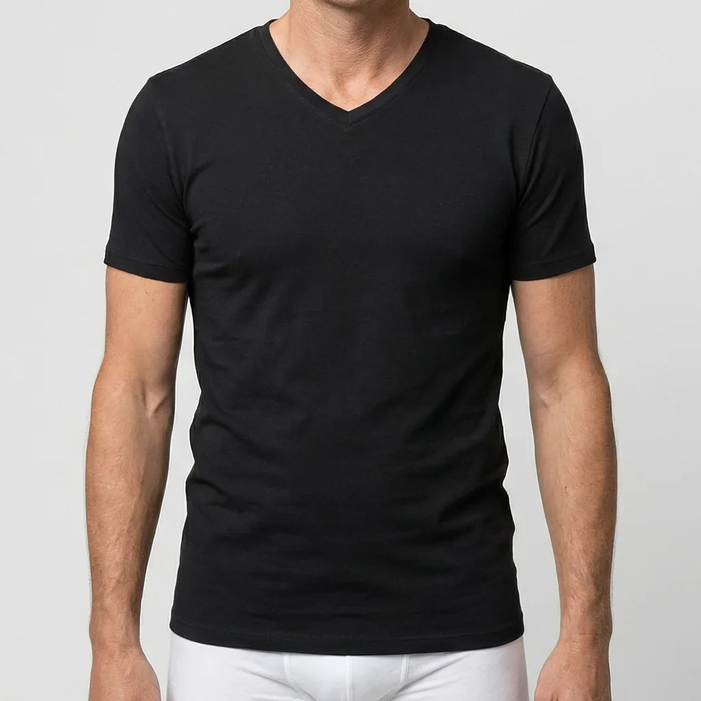 Beeren Heren V-Hals T-Shirt Extra Lang M3000 Wit 2-Pack - gedragen