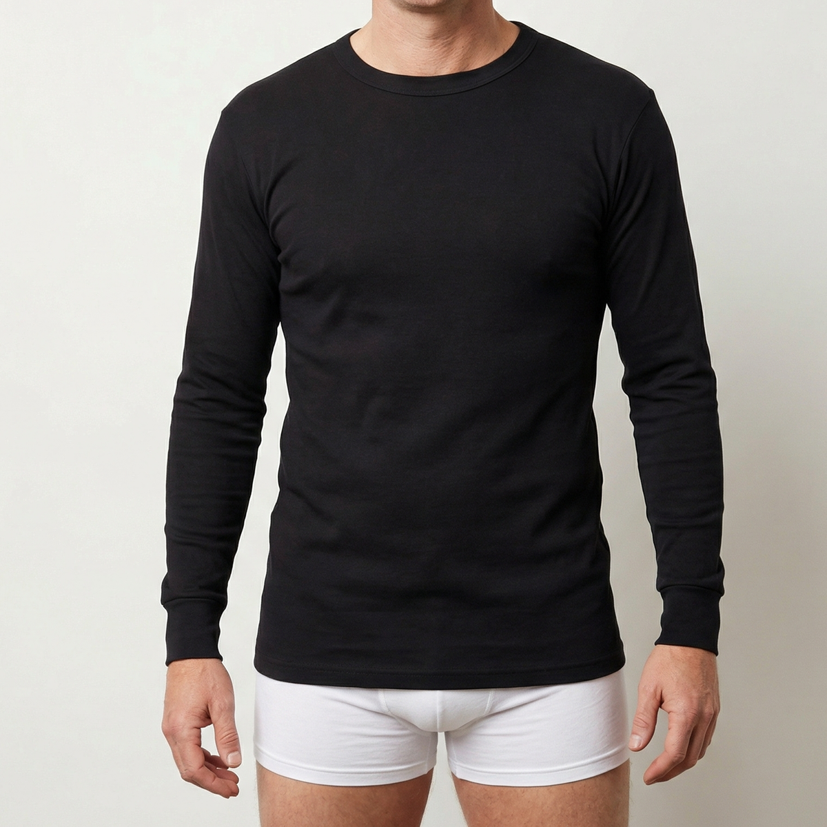 Beeren Heren T-Shirt Lange Mouw M3000 Zwart 2-Pack - gedragen