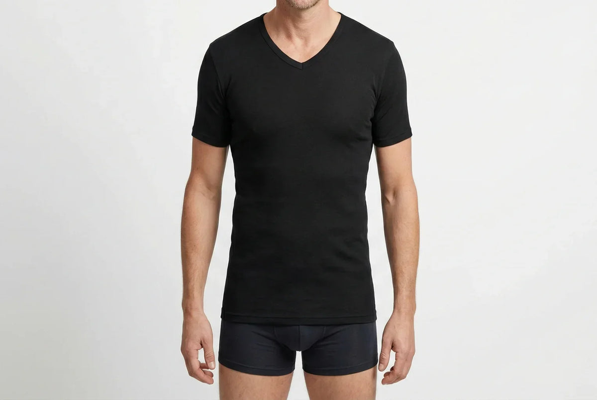 Beeren Heren V-Hals T-Shirt Extra Lang M3000 Wit Mega voordeelpack - gedragen